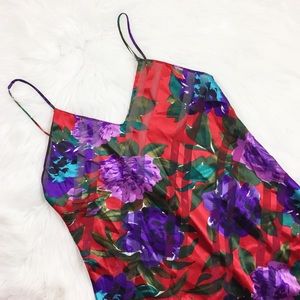 Vintage Nightgown Slip Dress Floral Red & Purple